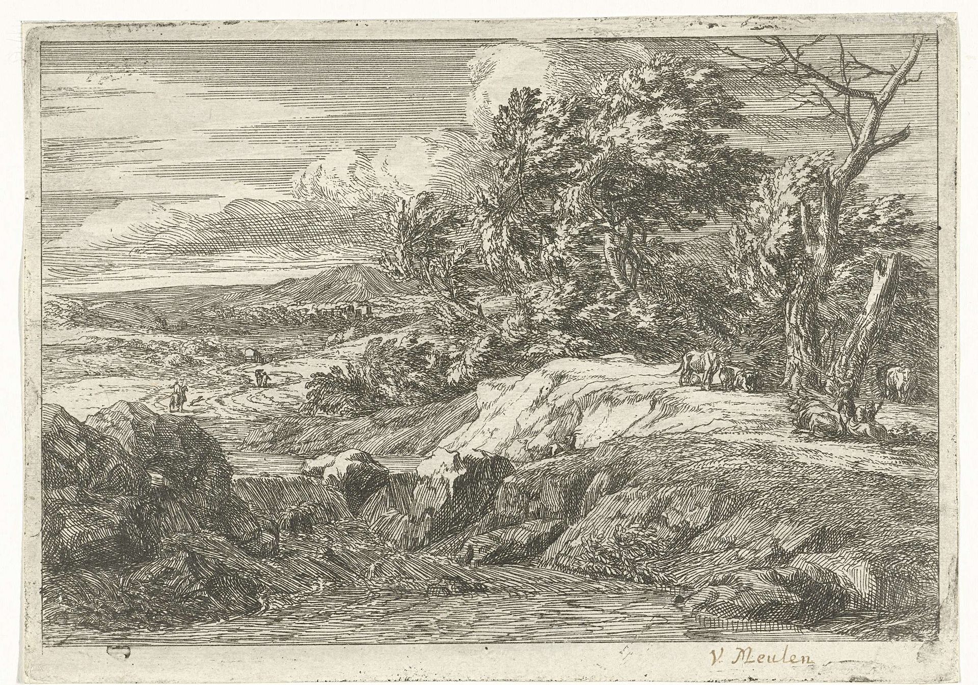 Landschap met figuren by Jan van Huchtenburg