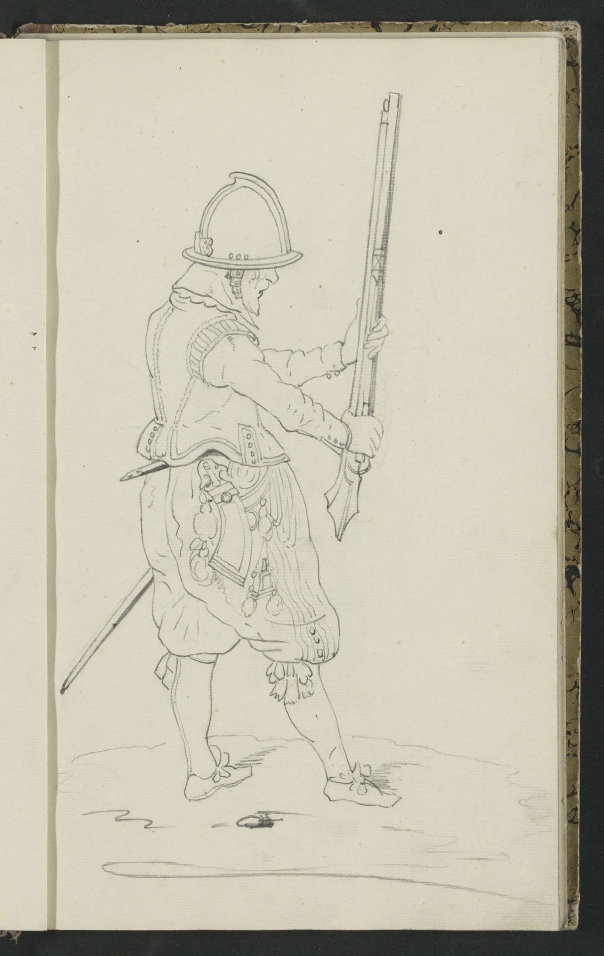Soldaat die zijn spies met beide handen naar de grond richt by Johannes Antonius Canta
