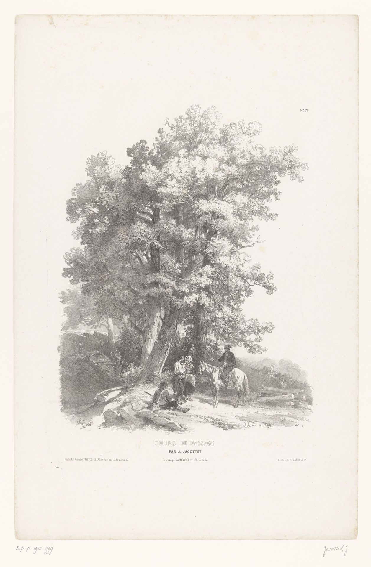 Vier figuren onder een groep bomen by Louis-Julien Jacottet