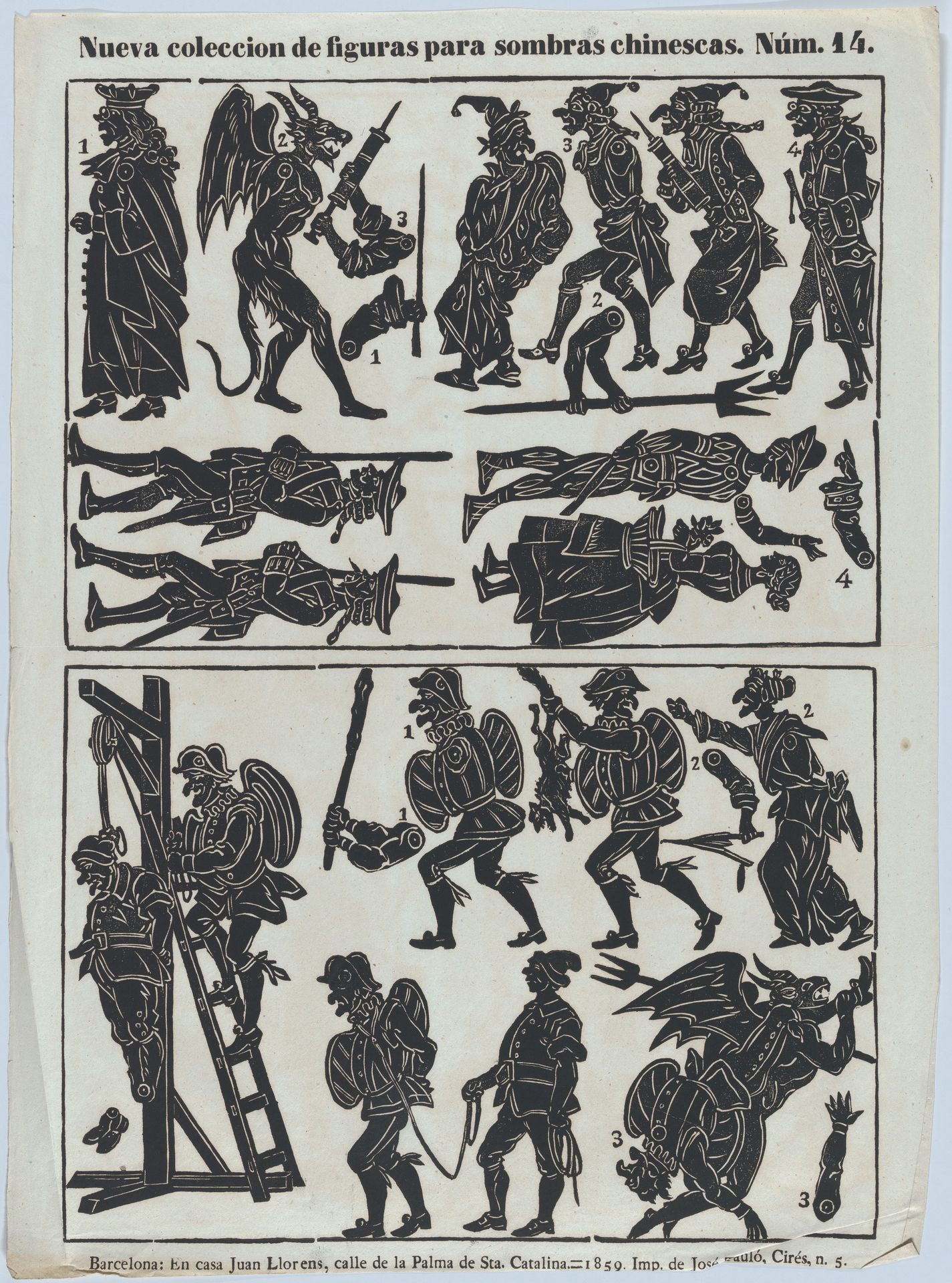 Sheet 14 of figures for Chinese shadow puppets by Juan Llorens