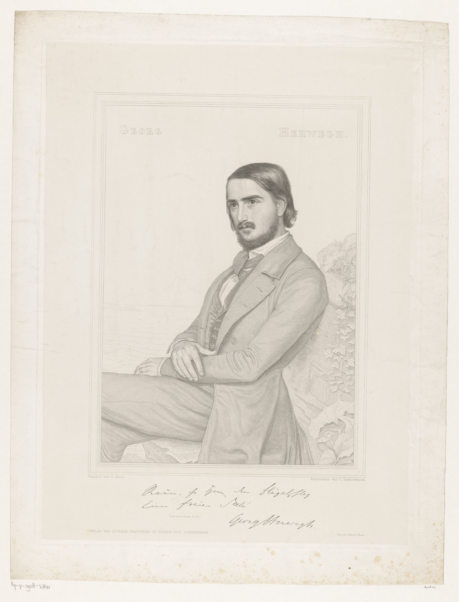 Portret van Georg Herwegh by Carl Arnold Gonzenbach
