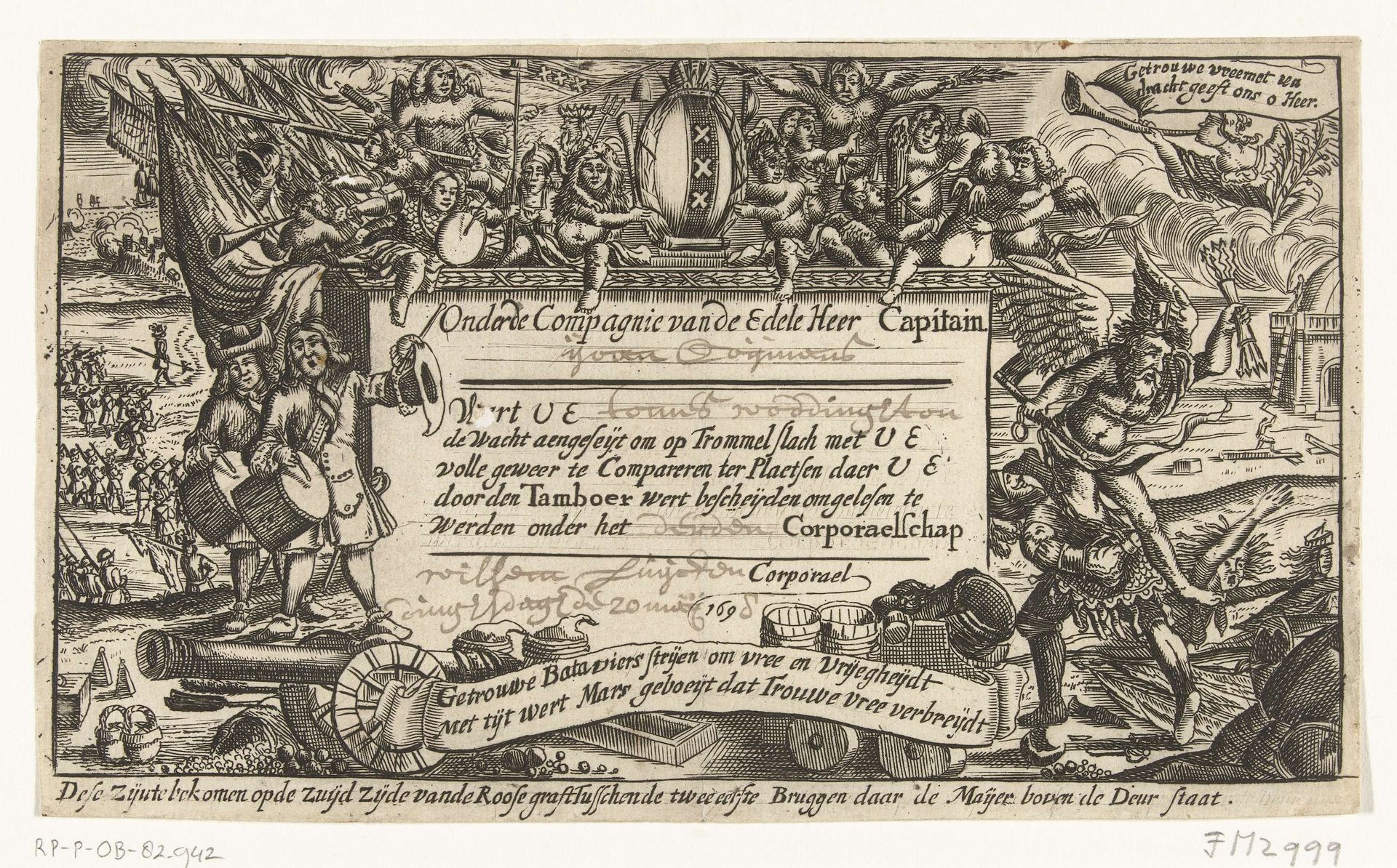 Schuttersbiljet van Thomas Waddington, 1698 by Anonymous