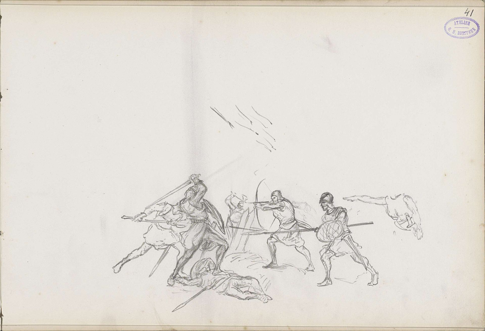 Strijdende soldaten met verschillende wapens by George Hendrik Breitner