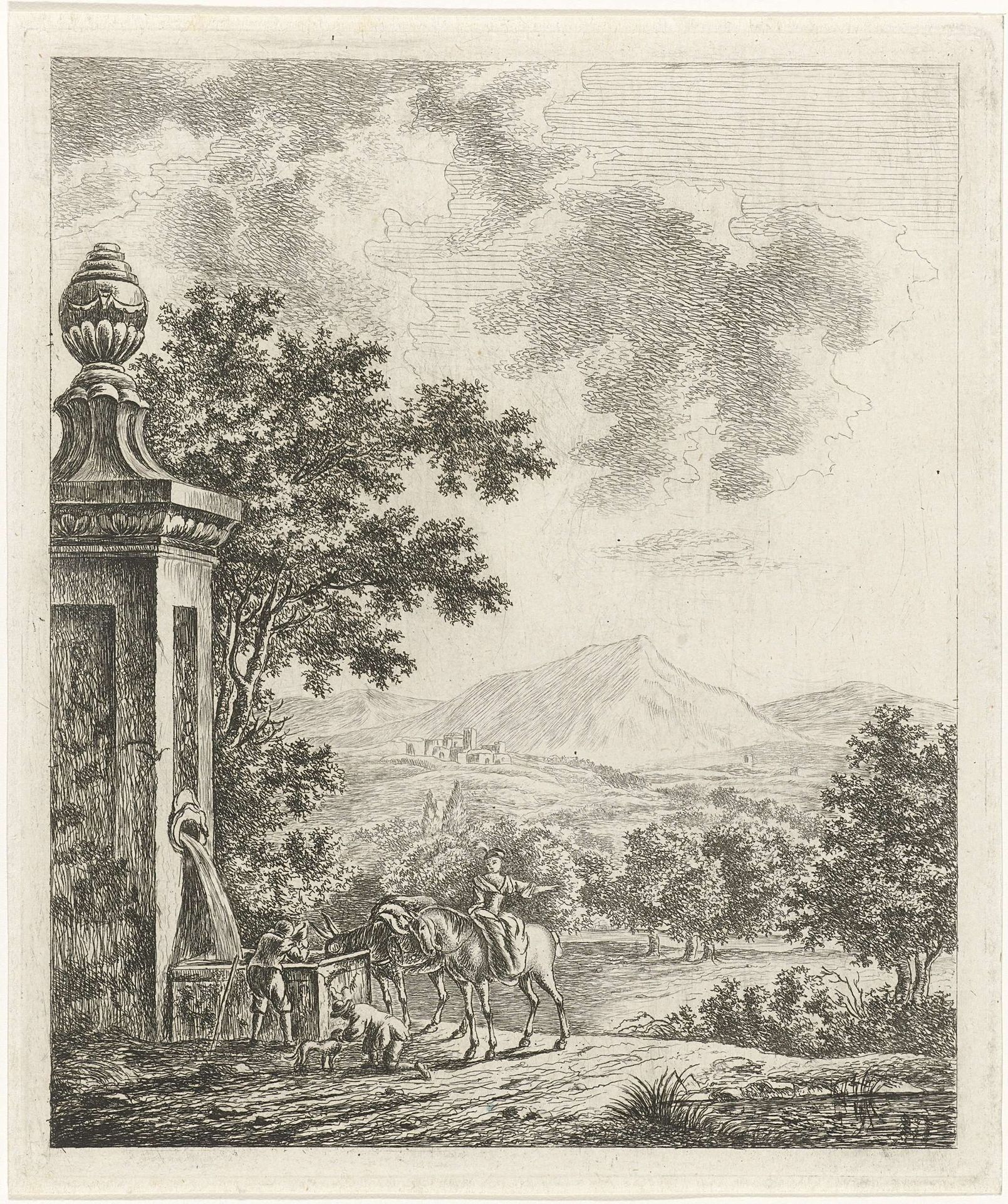 Landschap met figuren bij een bron by Hendrik Godart de Marée