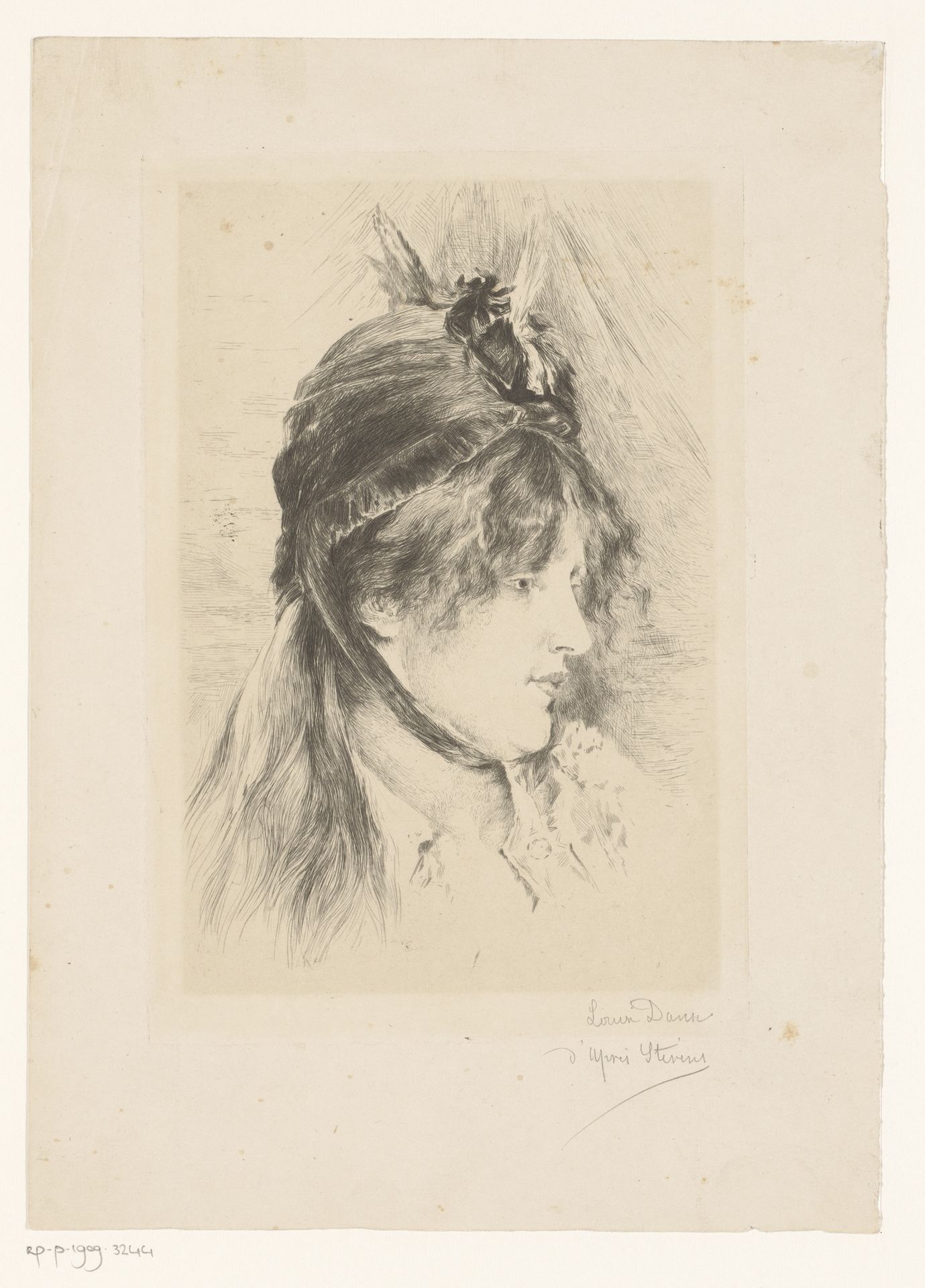 Portret van een onbekende jonge vrouw met kleine hoed by Louise Danse