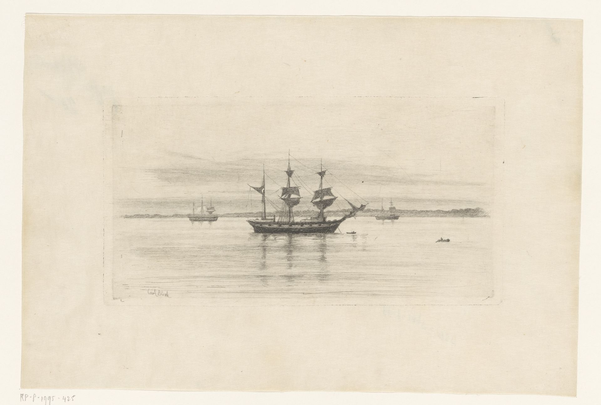 Driemaster, voor anker liggend by Carl Bloch