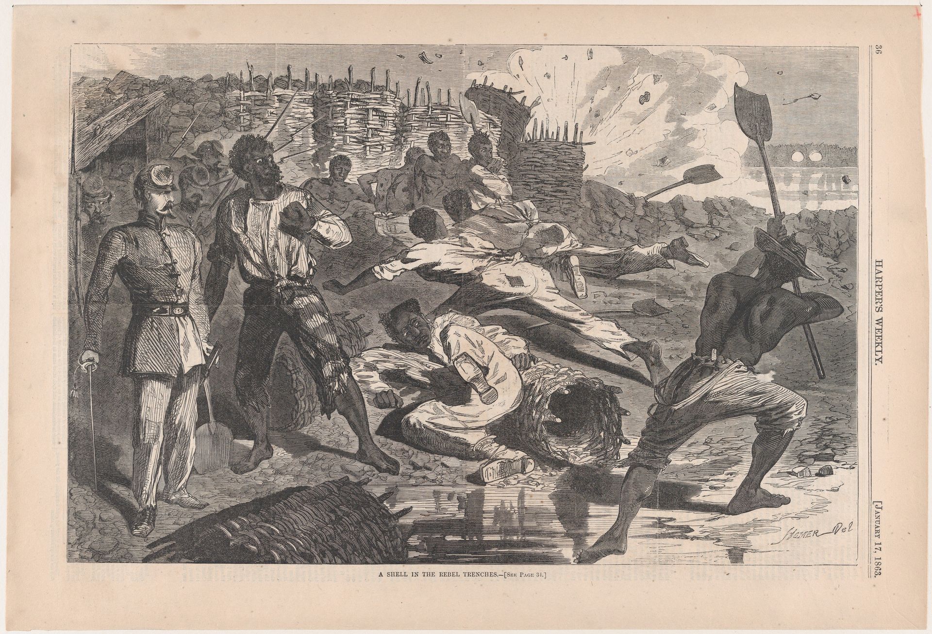 A Shell in Rebel Trenches (from "Harper's Weekly," Vol. VII) by Winslow Homer