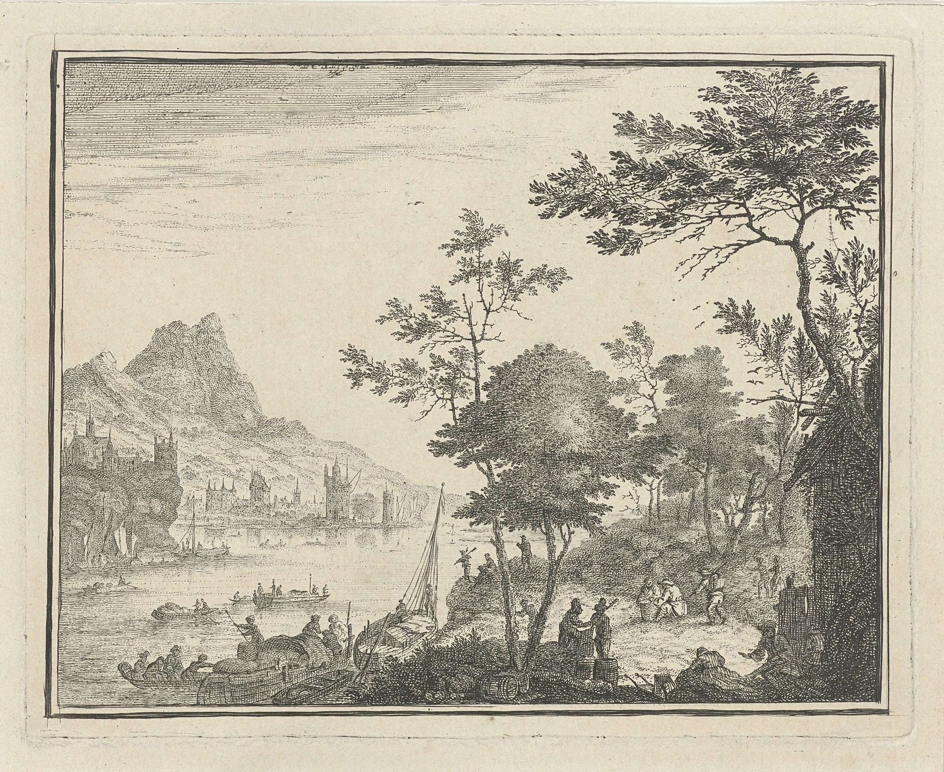 Rivierlandschap met landingsplaats by Gerard Melder