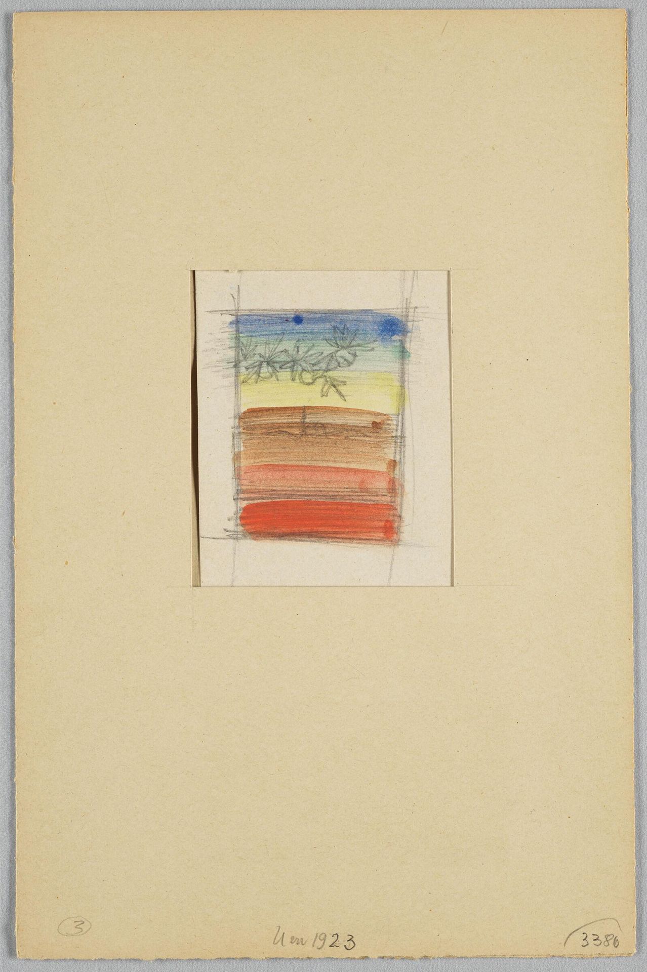Color Stripes from Blue to Red over Landscape (with above Ocean Liner above) by Hermann GlÃ¶ckner