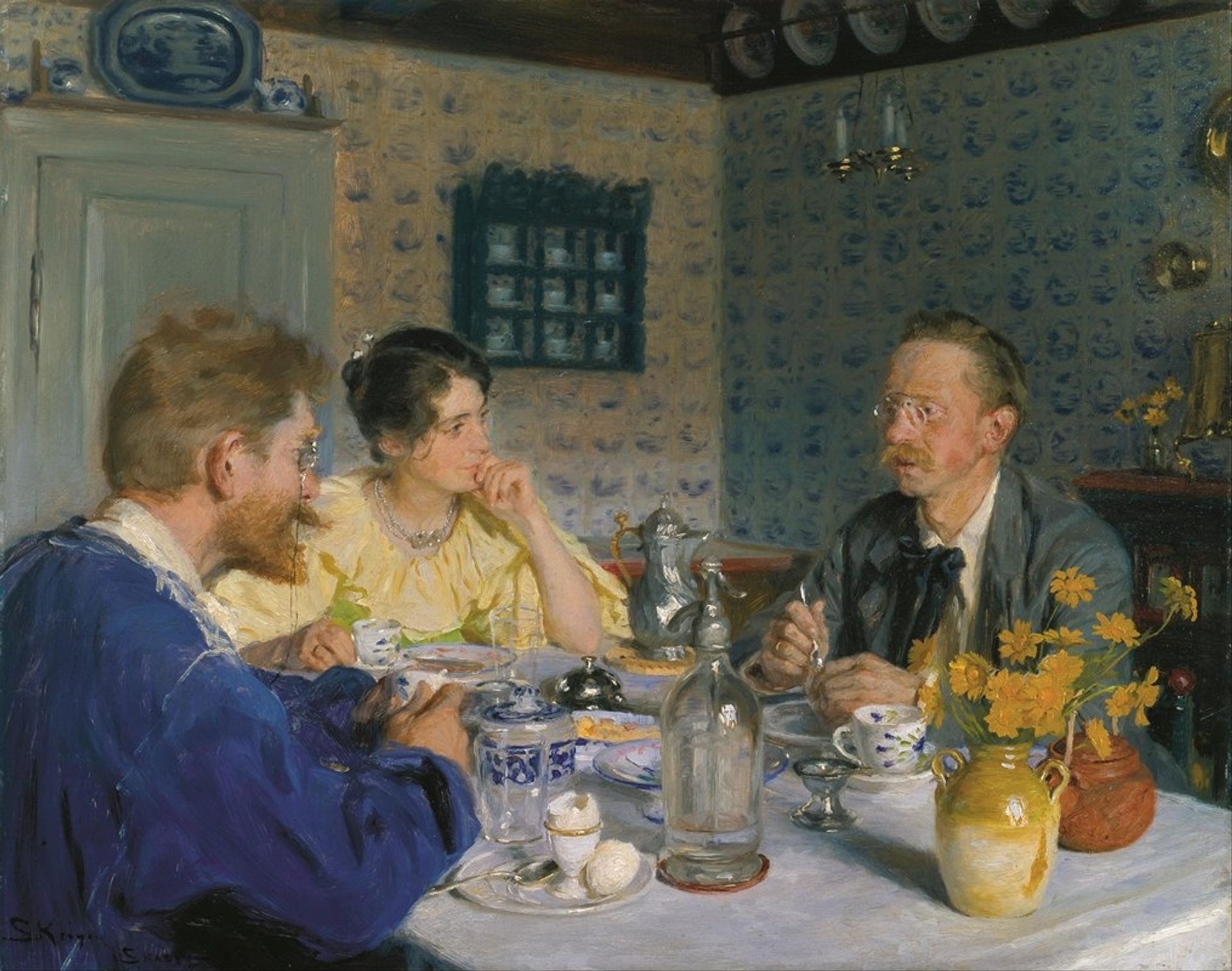 A breakfast. The artist, his wife and the writer Otto Benzon by Peder Severin Krøyer
