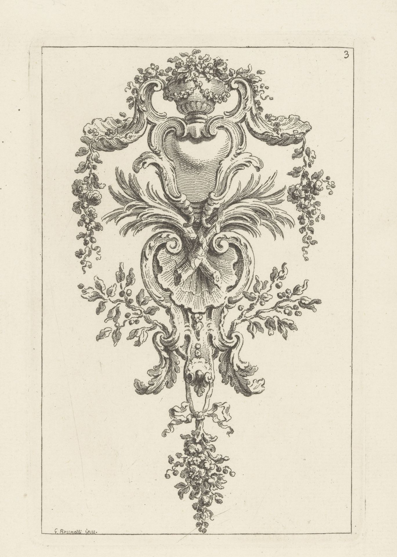 Ornament met vaas, cartouches en palmtakken by Henry Fletcher