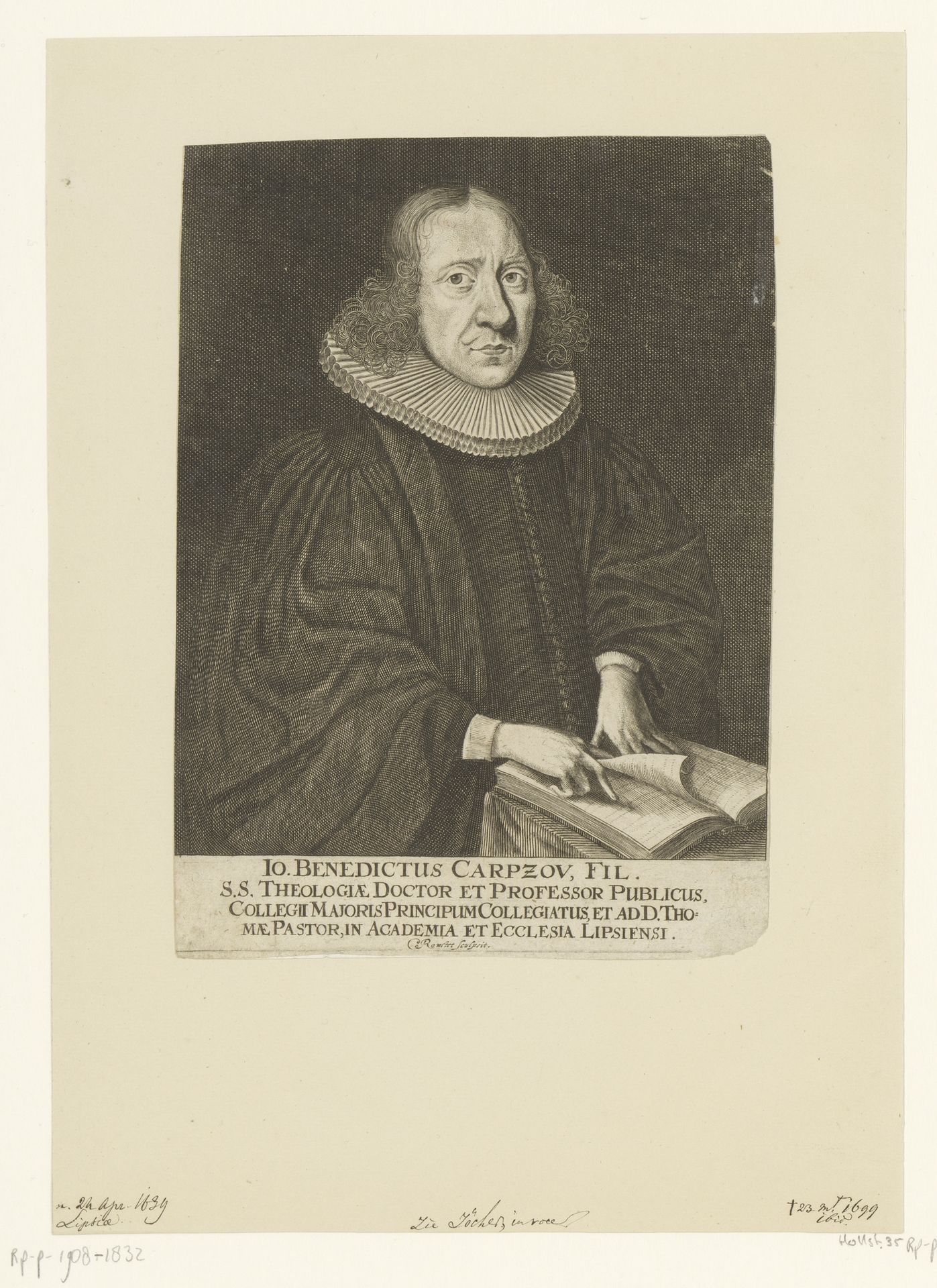 Portret van Johann Benedikt Carpzov by Christian Romstet