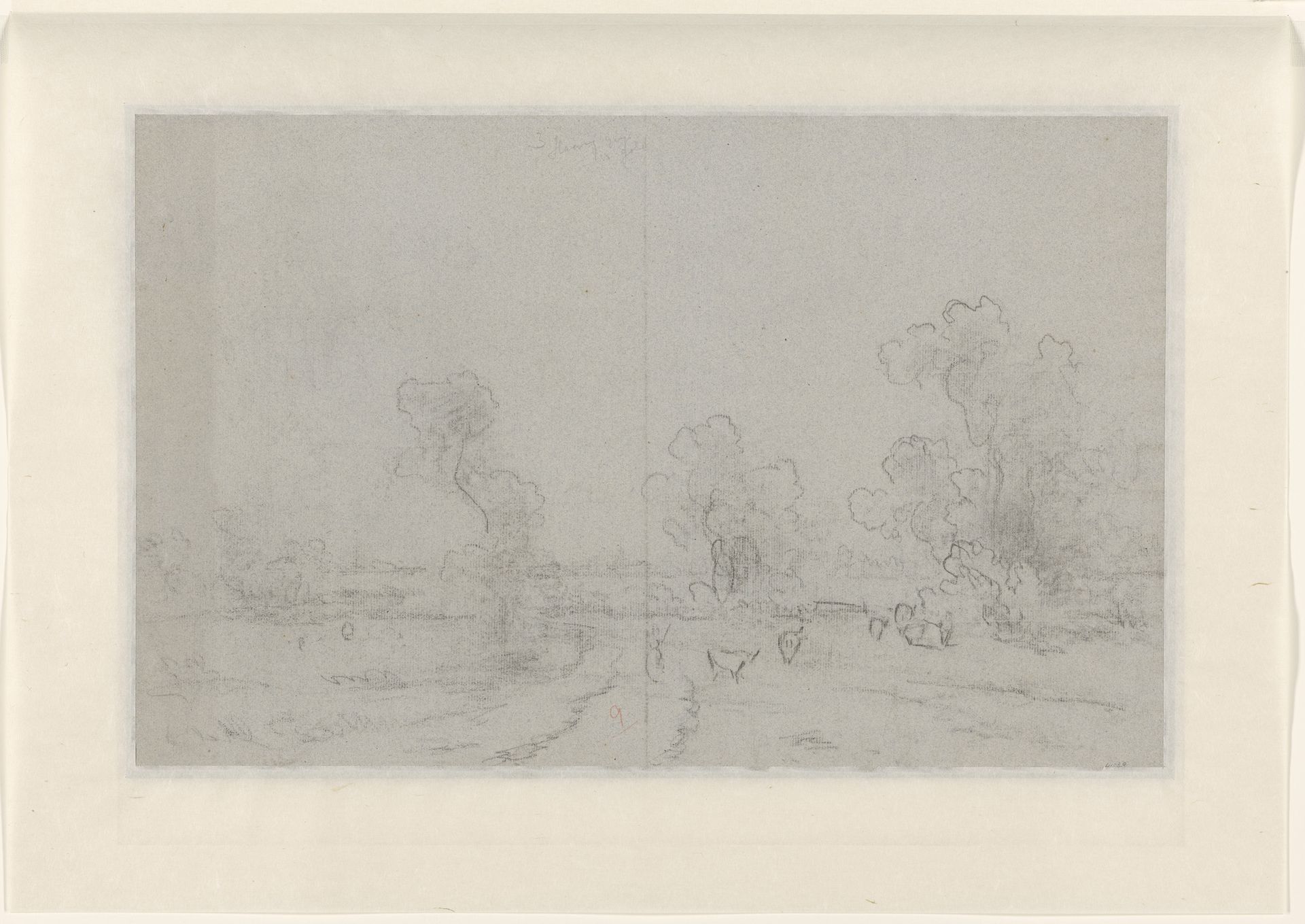 Schets van een landschap met enkele beesten by Piet Meiners
