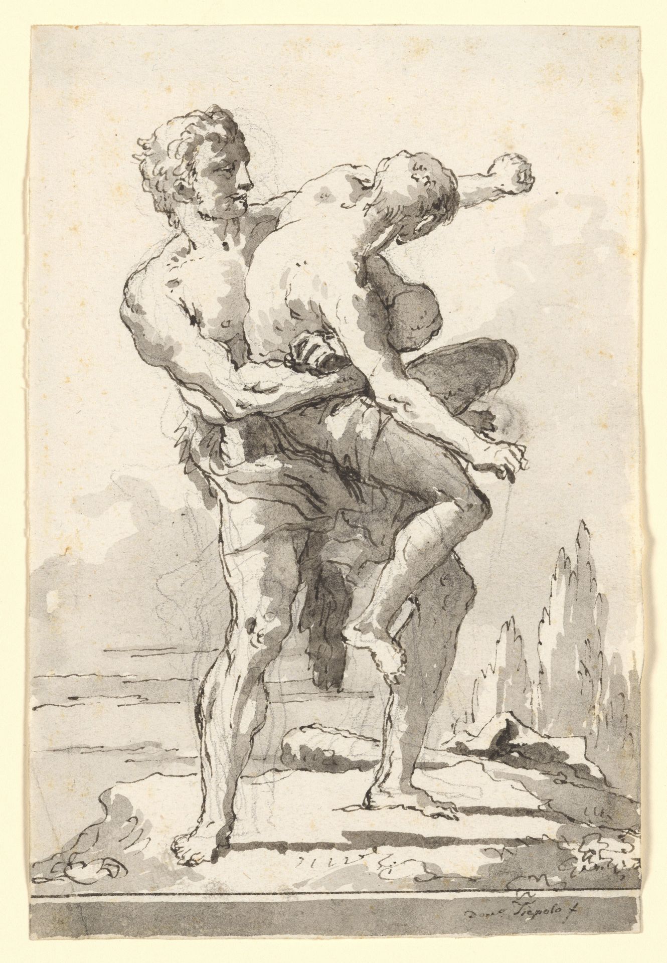 Hercules and Antaeus (with a ledge Below) by Giovanni Domenico Tiepolo