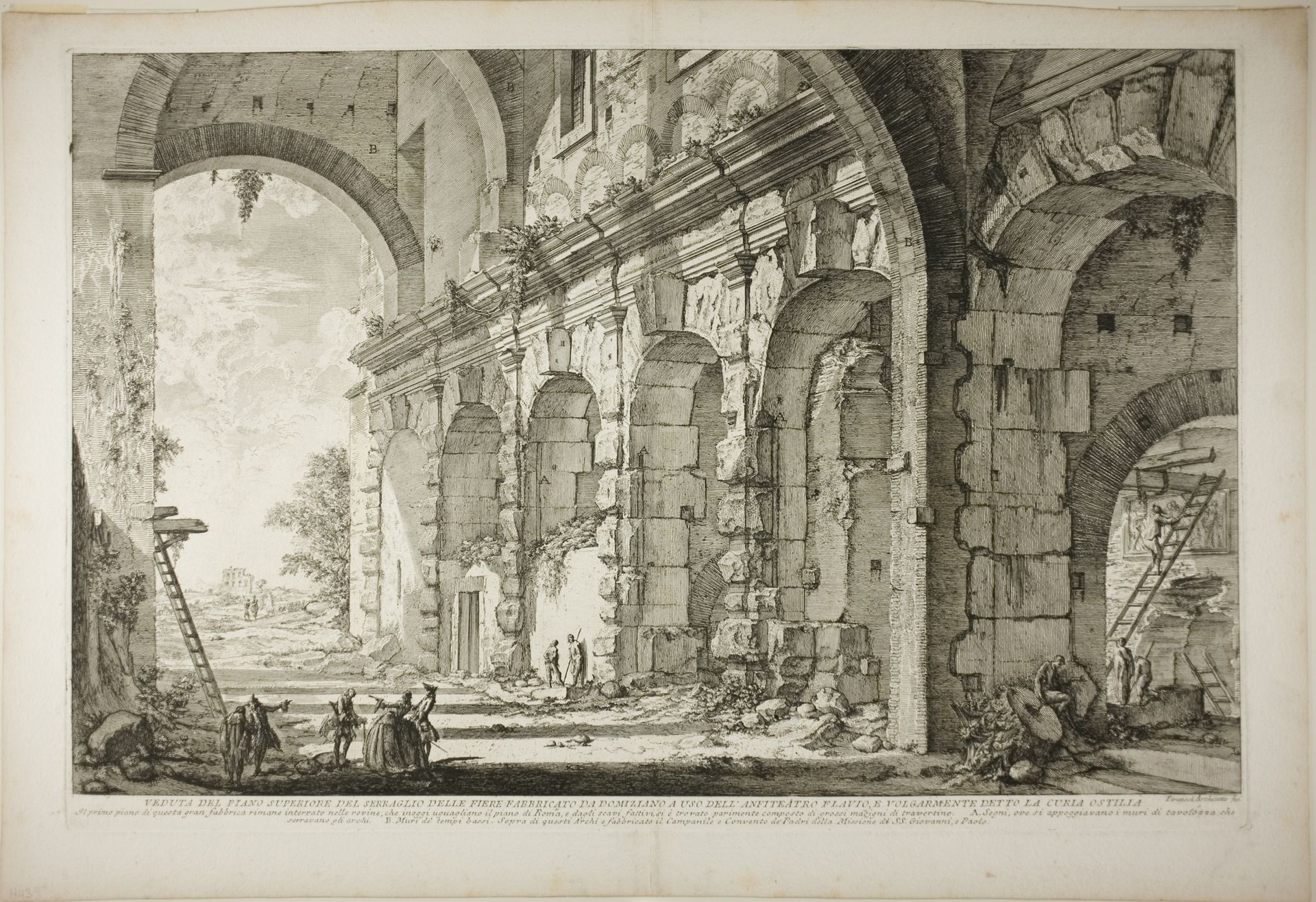View of the upper storey of the Cages for Wild Animals built by the Emperor Domitian, associated with the Flavian Amphitheater and commonly called the Curia Hostilia, from Views of Rome by Giovanni Battista Piranesi