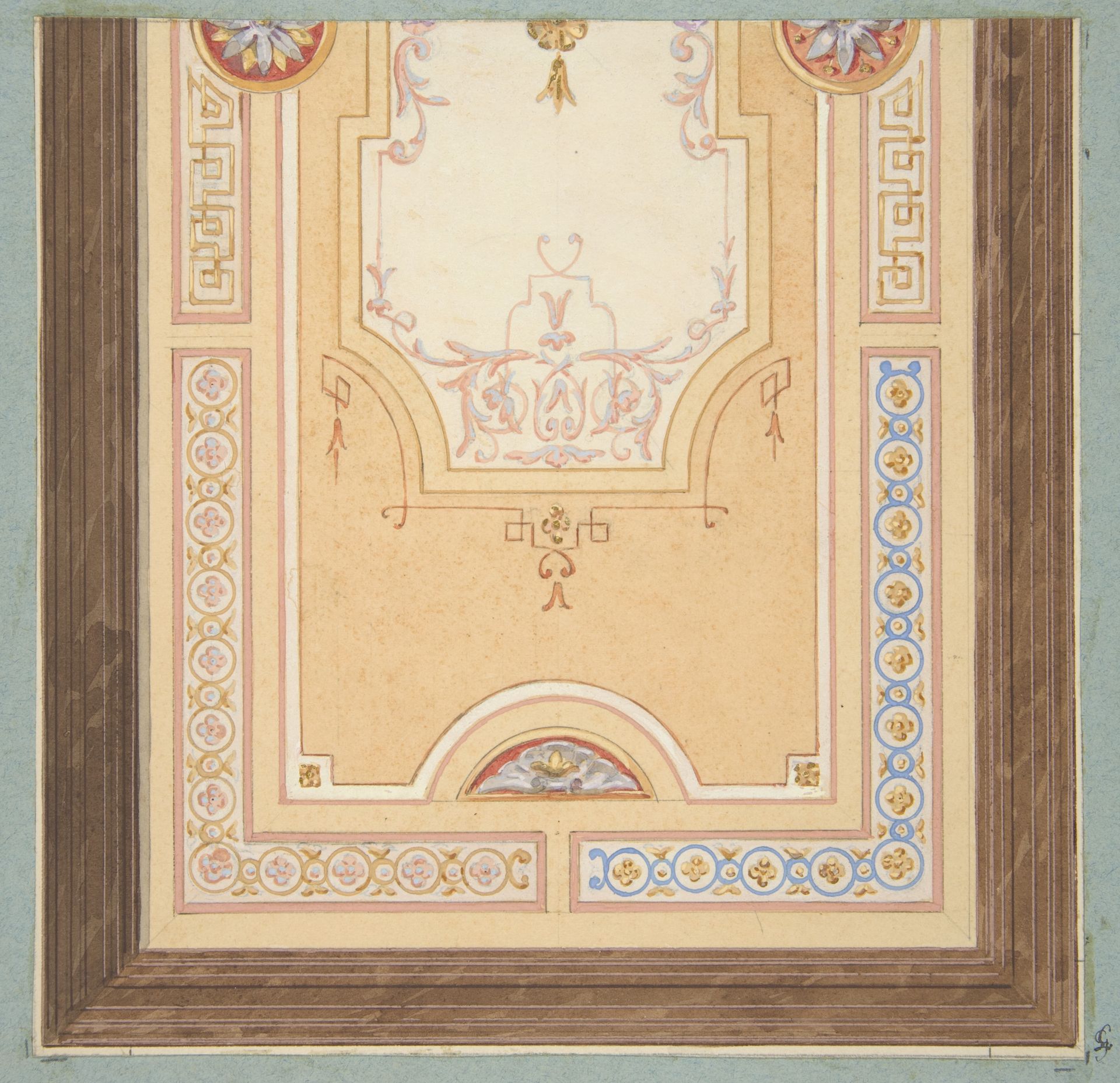Design for the painted decoration of a ceiling in with strapwork and rinceaux by Jules-Edmond-Charles Lachaise