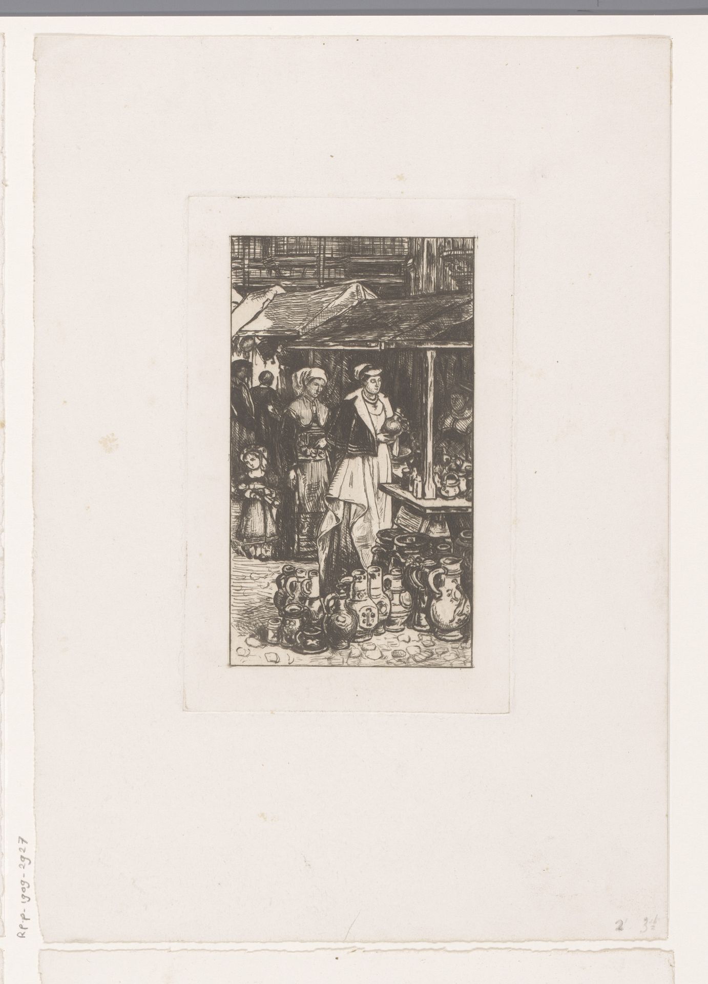 Twee vrouwen bij een marktkraam met keramiek by Théodore Joseph Cleynhens