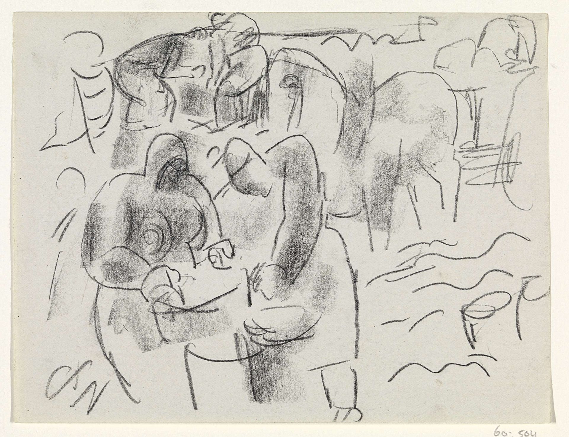 Mensen in een landschap met paard en wagen by Leo Gestel