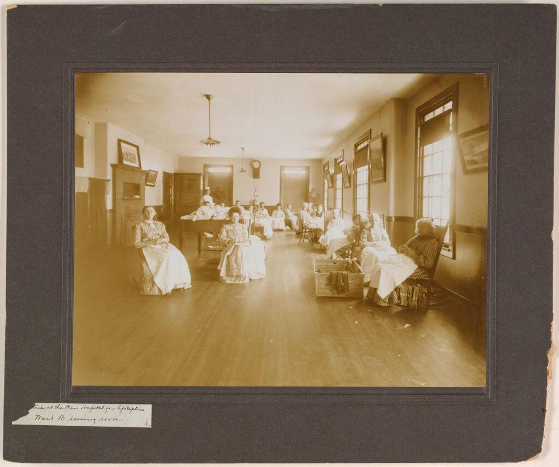 Defectives, Epileptics: United States. Massachusetts. Palmer. States Hospital for Epileptics: [Indus]tries at the Mass. Hospital for Epileptics. Ward B serving room. by ? Woodhead Studio