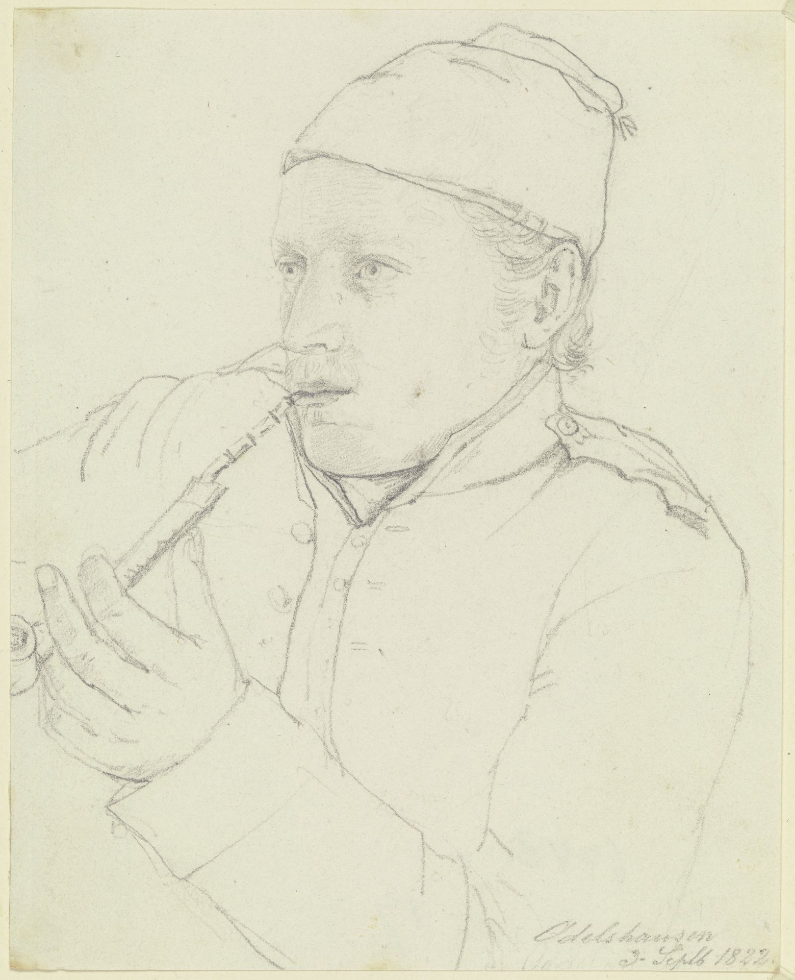 Bildnis eines rauchenden bayerischen Soldaten, einem Reisegefährten des Künstlers by Nikolaus Hoff