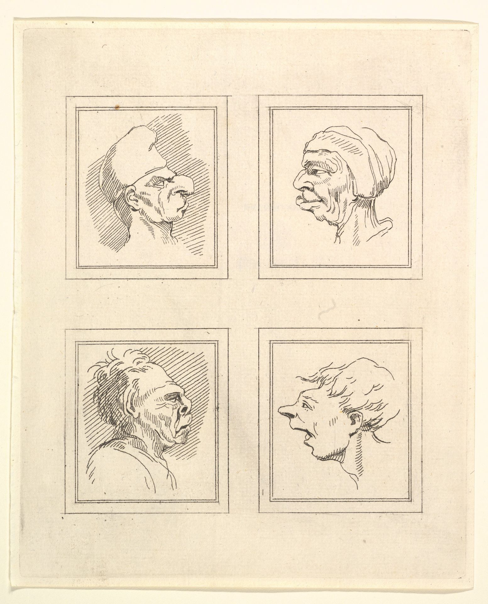Four Heads (from Characaturas by Leonardo da Vinci, from Drawings by Wenceslaus Hollar, out of the Portland Museum) by Wenceslaus Hollar