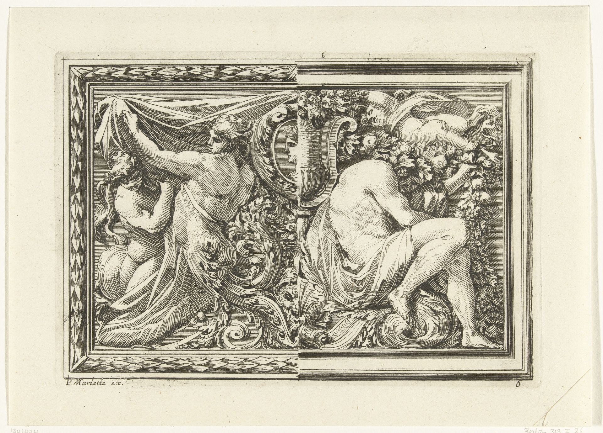 Paneel met naakte man en vrouw en zittende man by Jean Lepautre
