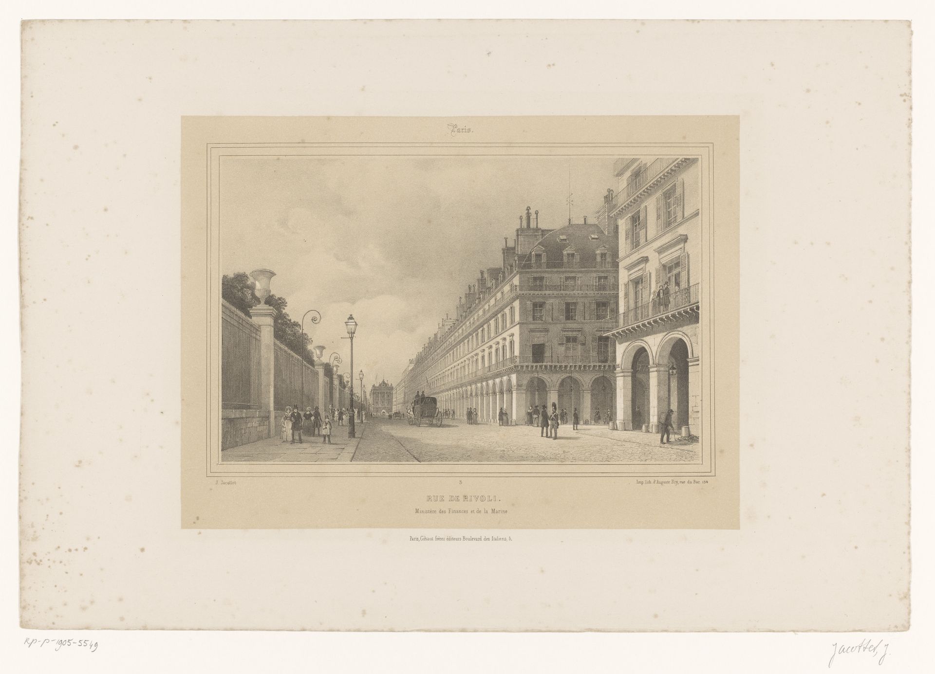 Zicht op de Rue de Rivoli by Louis-Julien Jacottet
