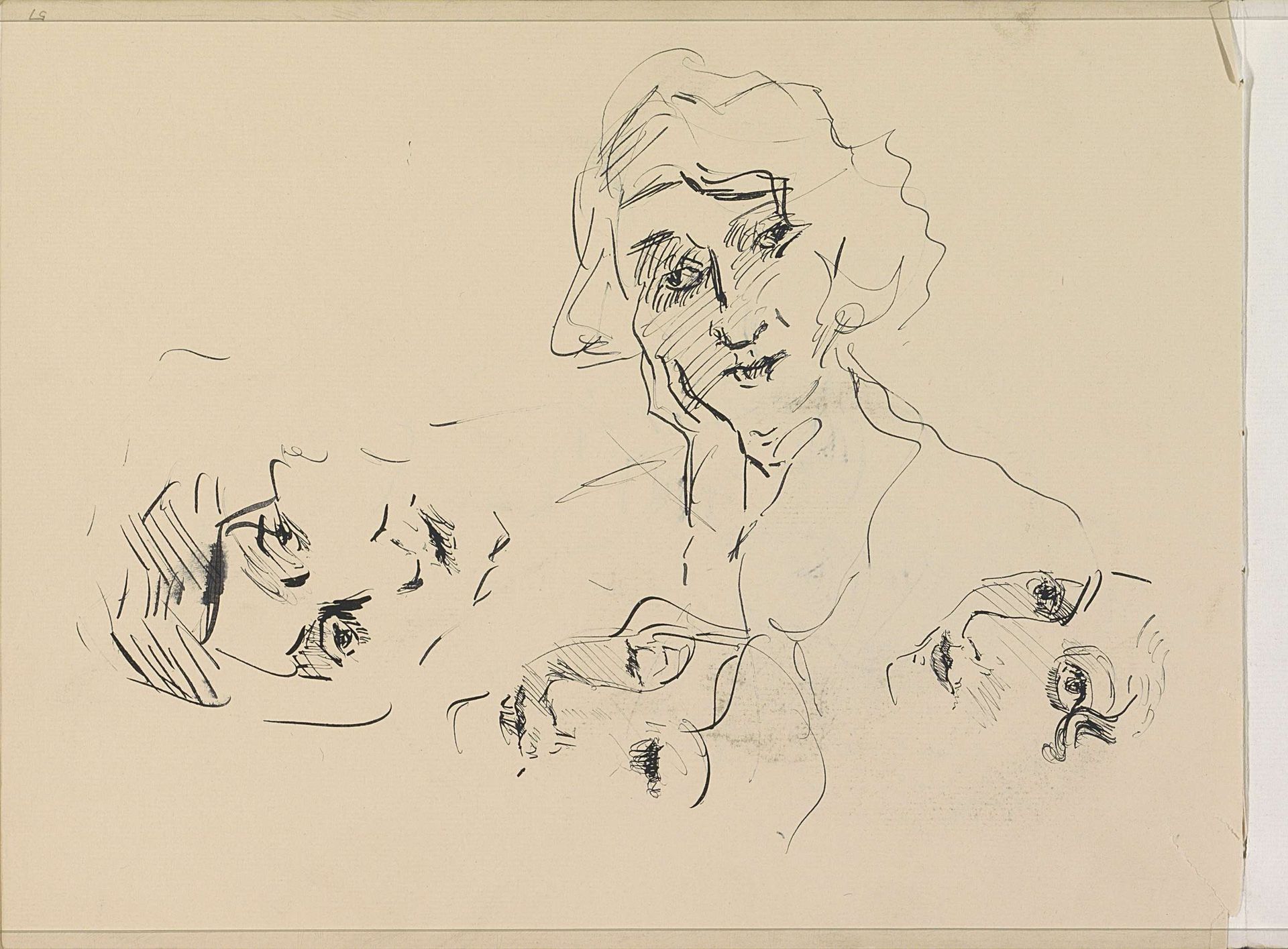 Studieblad met vrouwenhoofden by Isaac Israels