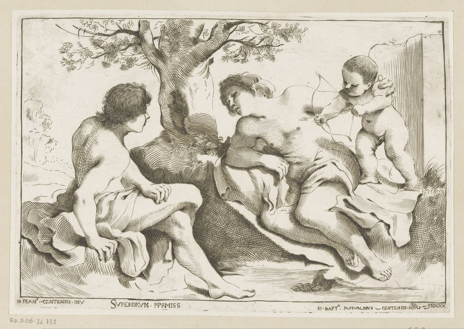 Venus en Adonis met Amor by Giovanni Battista Pasqualini