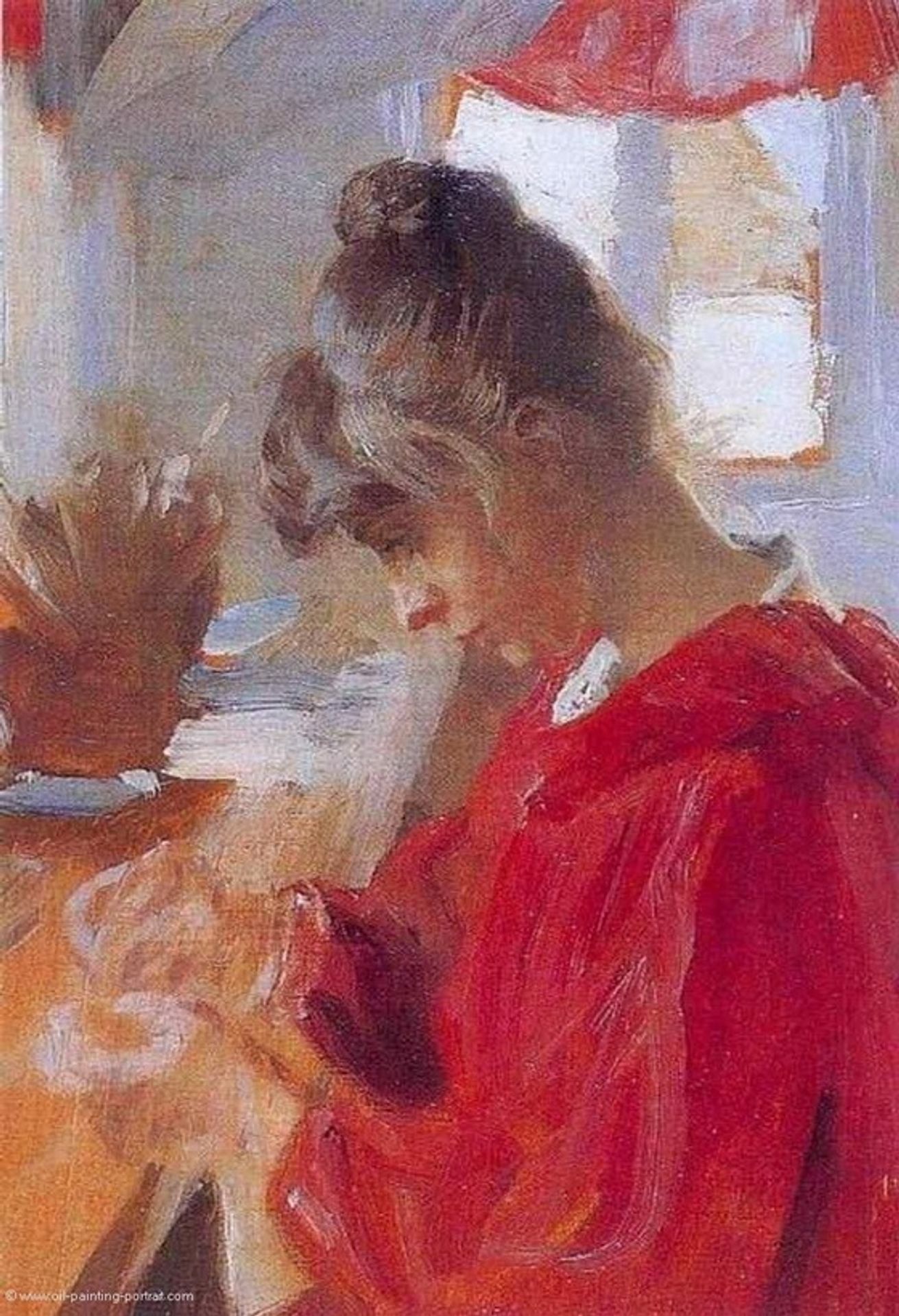 Marie in red dress by Peder Severin Krøyer