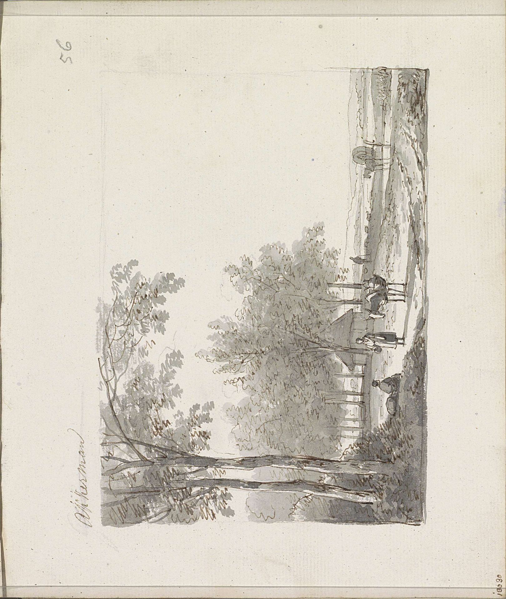 Boomrijk landschap met twee figuren in gesprek by Andreas Schelfhout