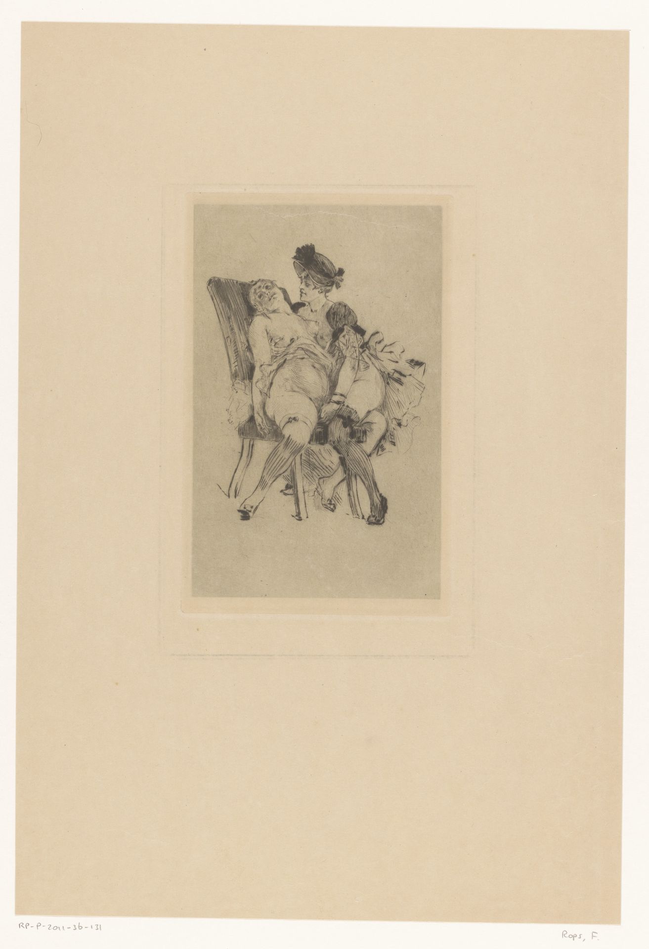 Twee halfnaakte vrouwen by Felicien Rops