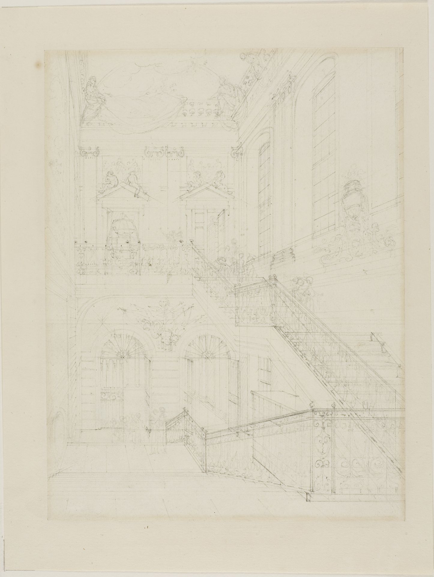 Study for The Hall and Staircase, British Museum, from Microcosm of London by Augustus Charles Pugin