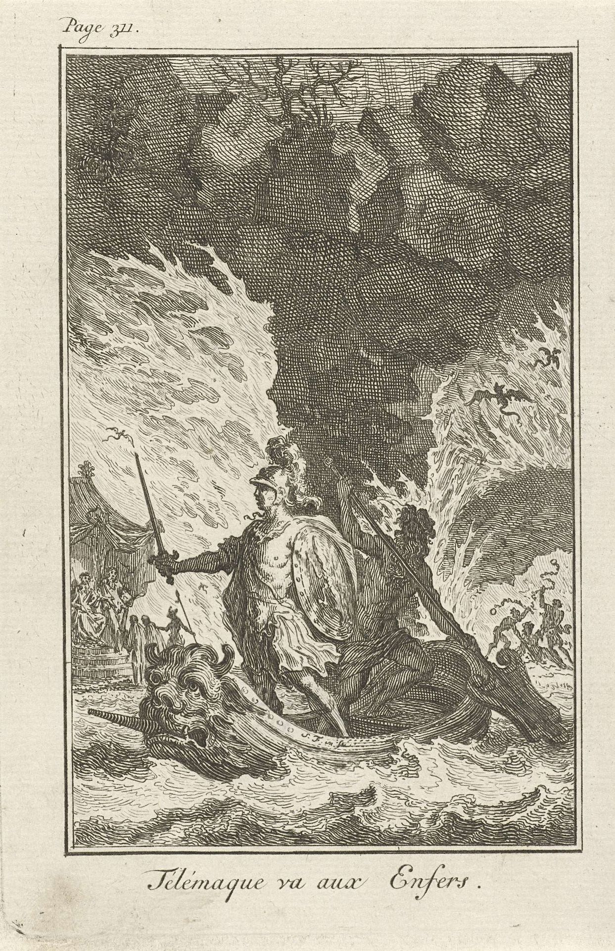 Gewapende Telemachus op een boot by Simon Fokke
