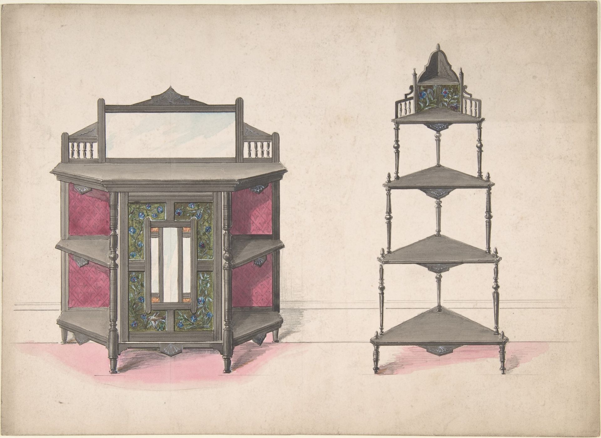 Design for a Mirrored Cabinet and a Set of Corner Shelves by Anonymous