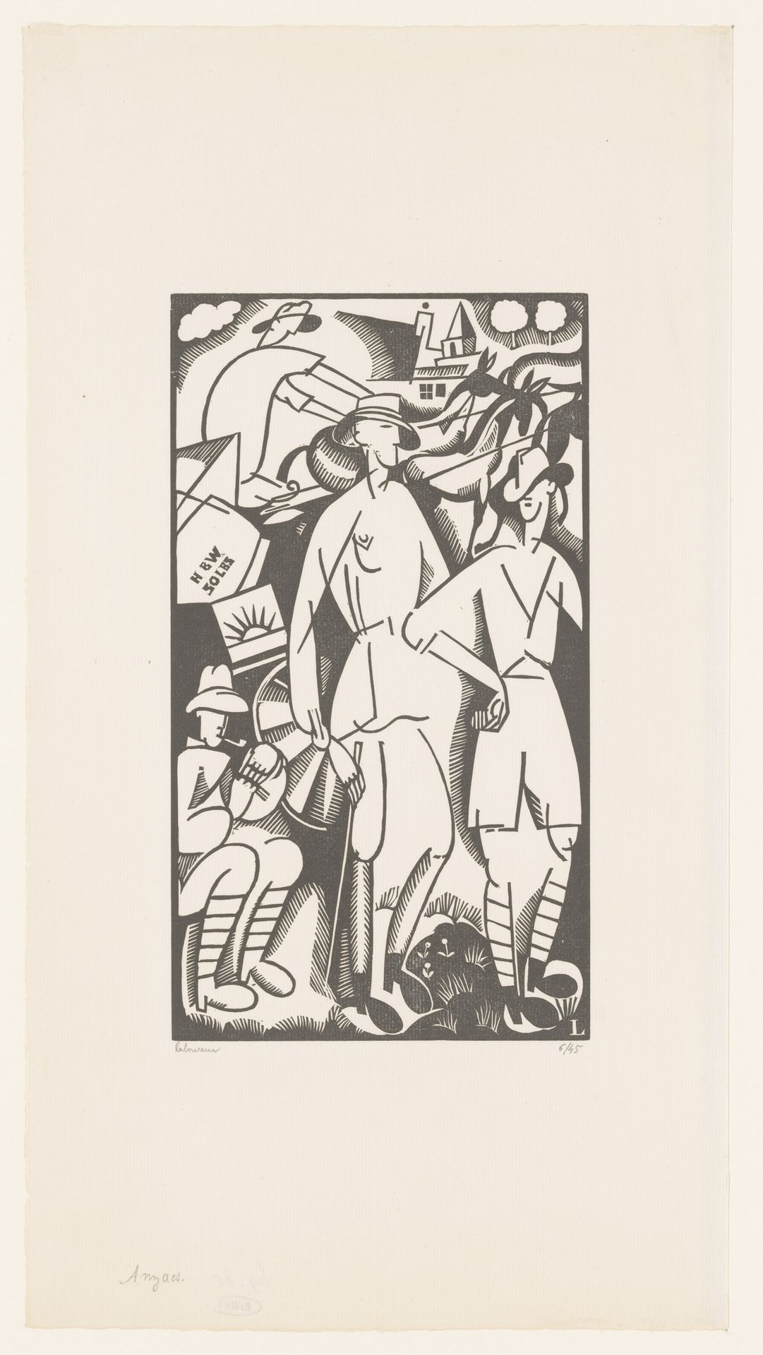 Vier soldaten in een landschap by Jean Emile Laboureur
