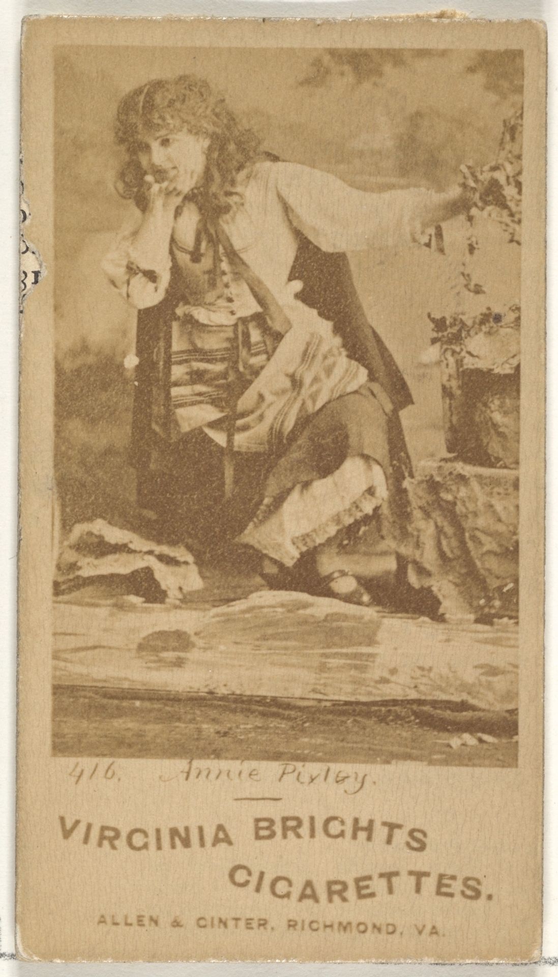 Card 416, Annie Pixley, from the Actors and Actresses series (N45, Type 1) for Virginia Brights Cigarettes by Allen & Ginter