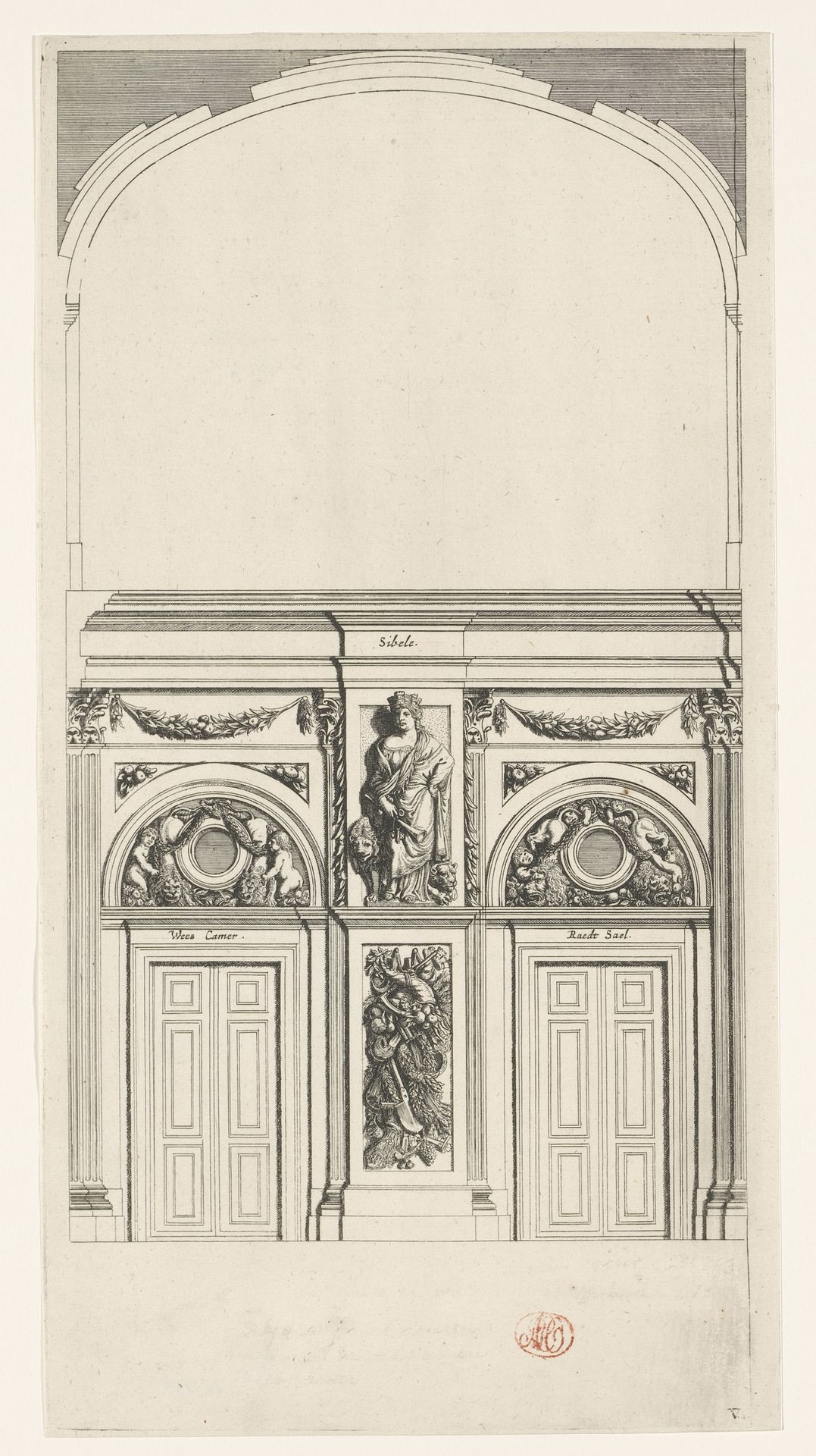 Noordelijke deel van de oostelijke galerij in het Stadhuis op de Dam (linkerdeel) by Dancker Danckerts