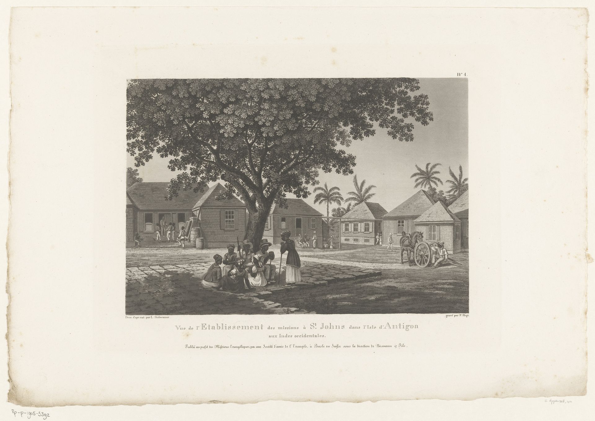 Gezicht op een dorp met inwoners van Saint John's te Antigua by Franz Hegi