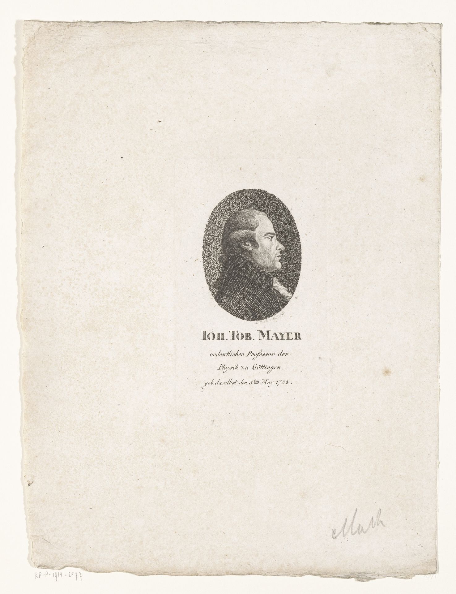 Portret van Johann Tobias Mayer by A. Burckhardt