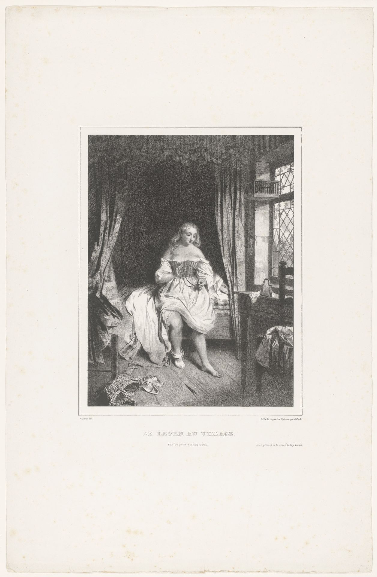 Dorpsmeisje kleedt zich 's ochtends aan by Jean-François Gigoux