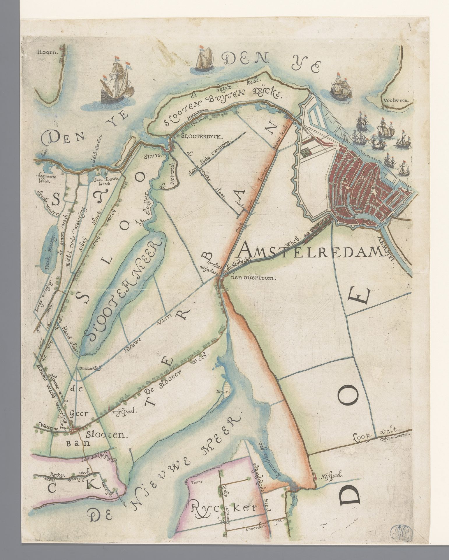 Deel van een kaart van Rijnland, met Amsterdam en omgeving by Floris Balthasarsz van Berckenrode