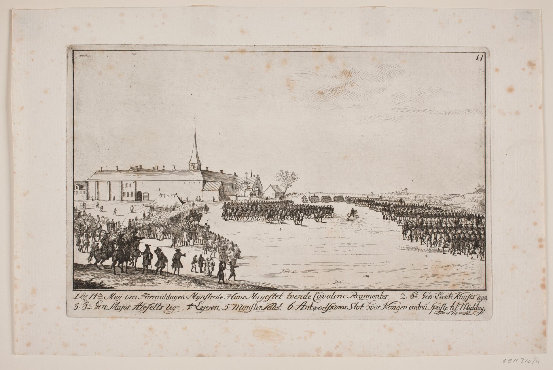 Frederik V mønstrer regimenter på Antvorskov by Poul Isac Grønvold