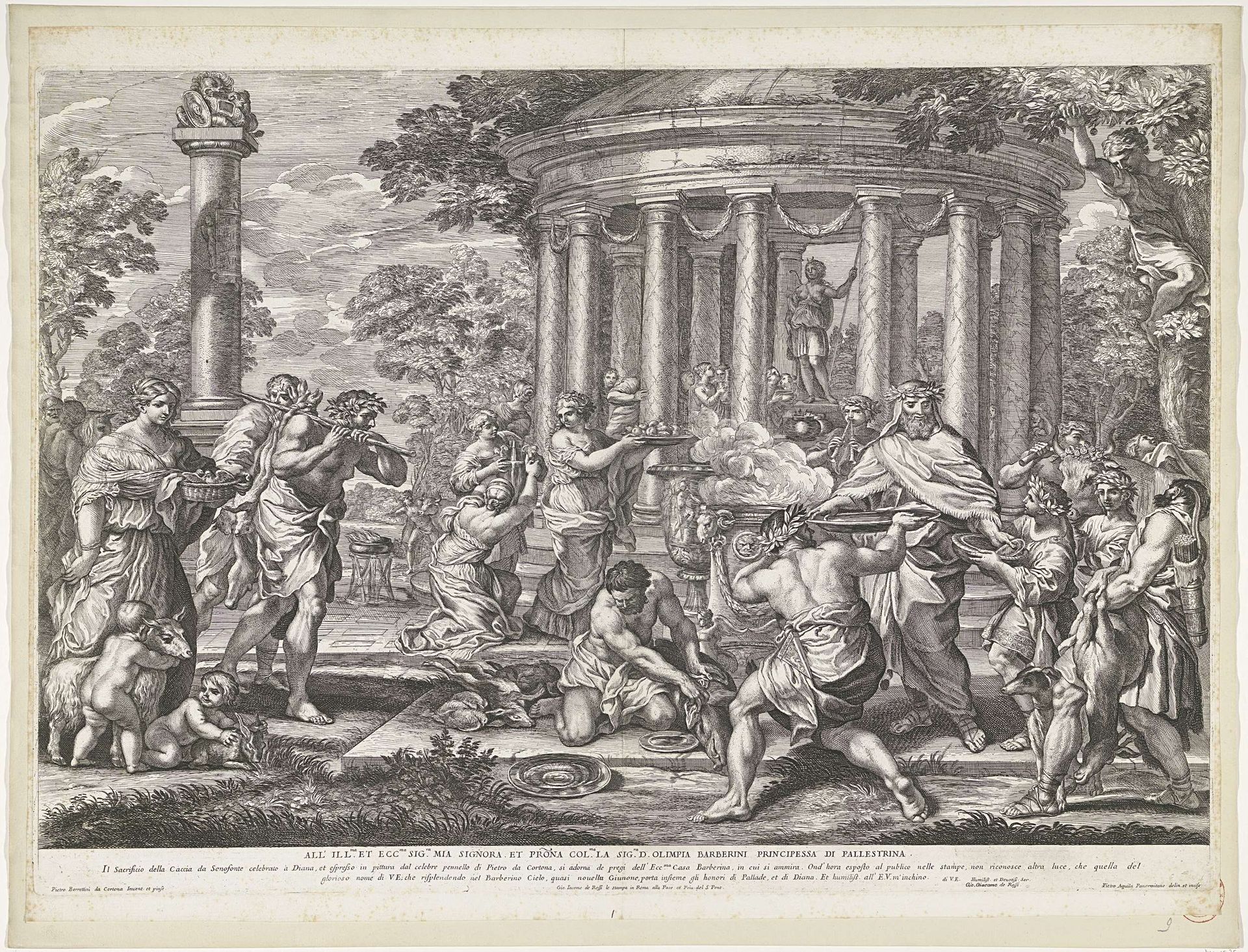 Xenophon brengt offer aan Diana by Pietro Aquila