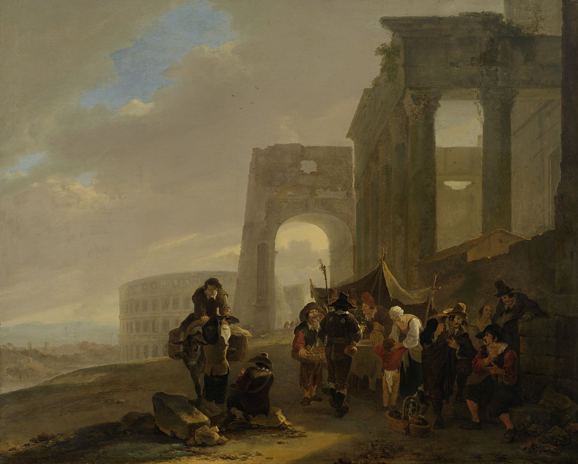Volksscène Tussen Romeinse Ruïnes by Jan Dirksz Both