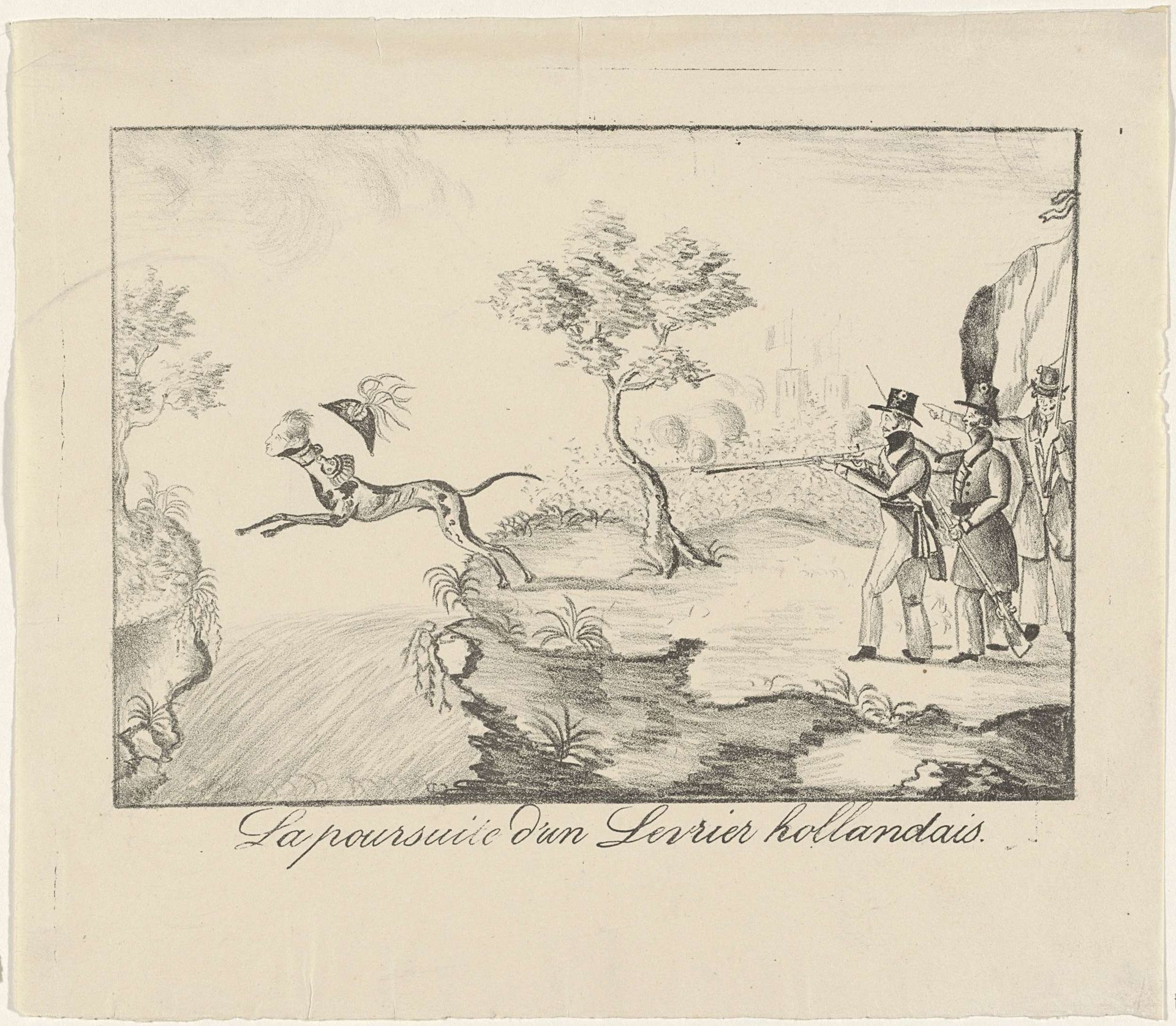 Jacht op een hazewindhond, 1830 by Anonymous