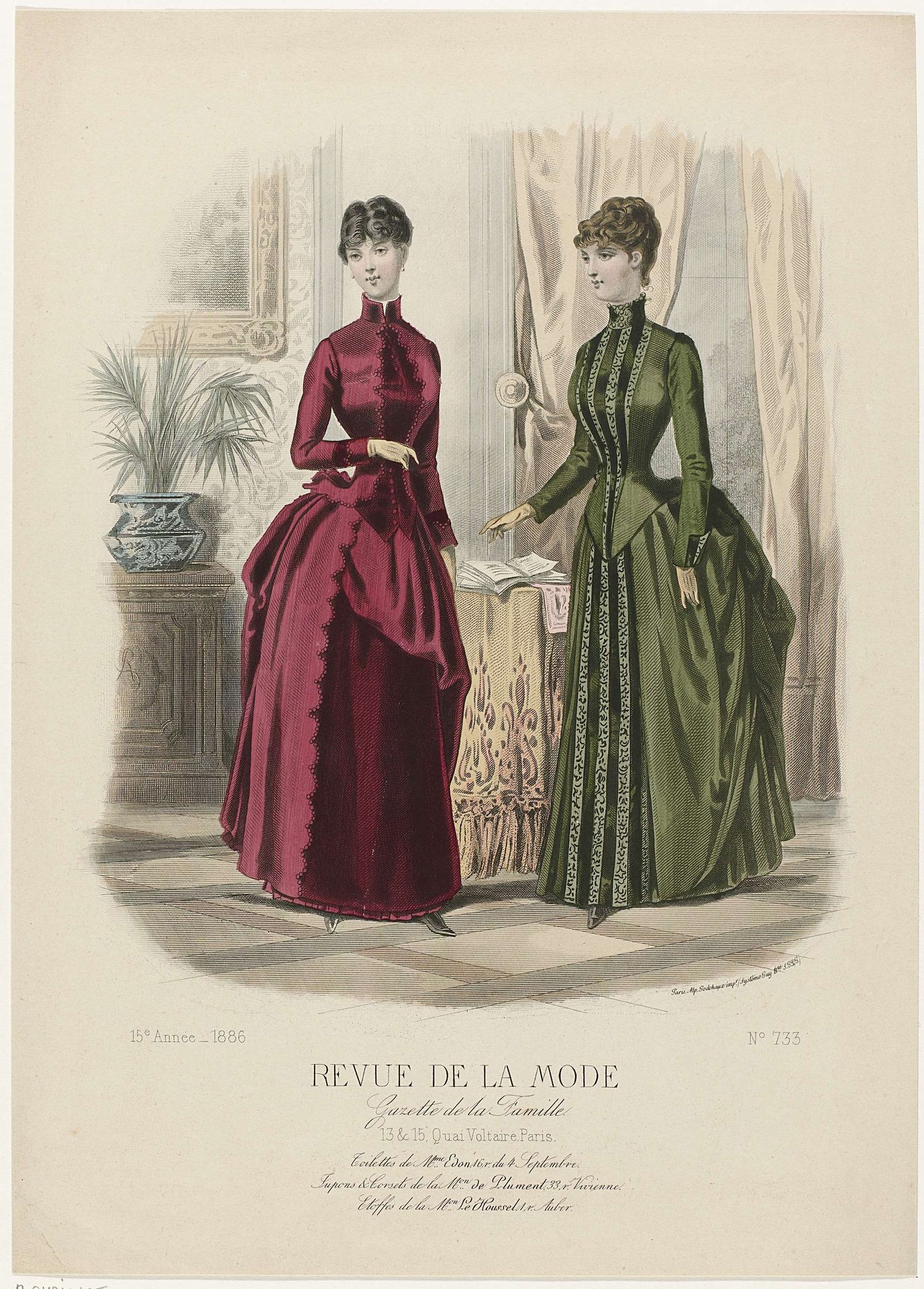 Revue de la Mode, Gazette de la Famille, dimanche 17 janvier 1886, 15e Année, No. 733: Toilettes de Mme Edon (...) by A. Chaillot