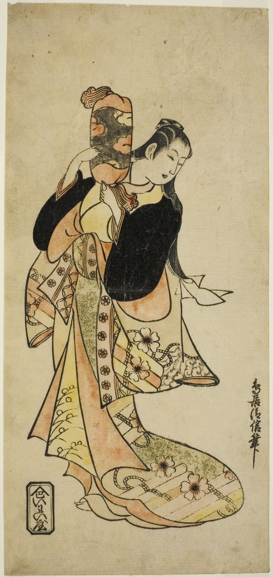 The Actor Ichikawa Monnosuke I as Oiso no Tora in the play "Nigiwai Suehiro Soga," performed at the Morita Theater in the first month, 1721 (?) by Torii Kiyonobu I