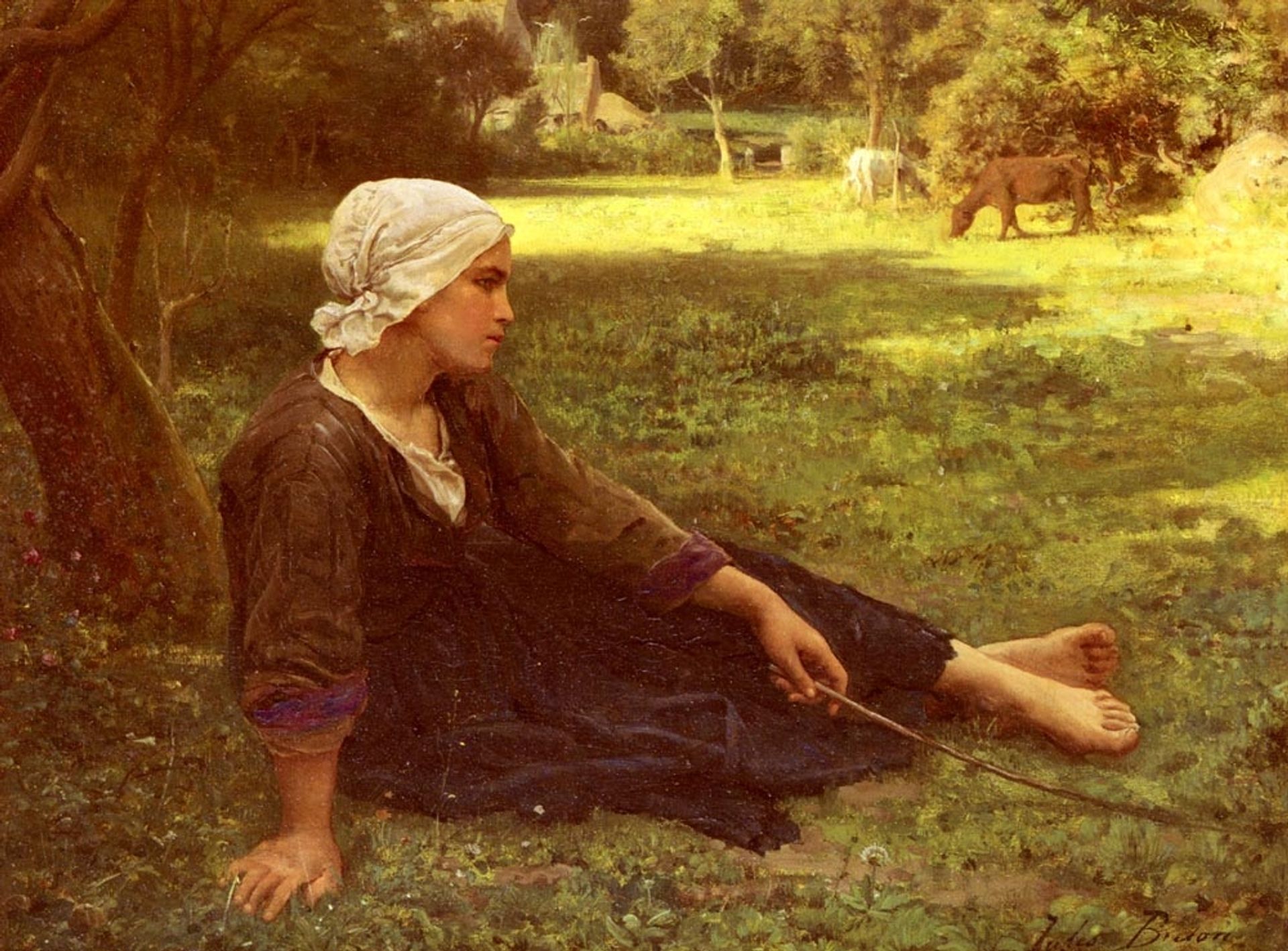 Girl Guarding the Cows by Jules Breton