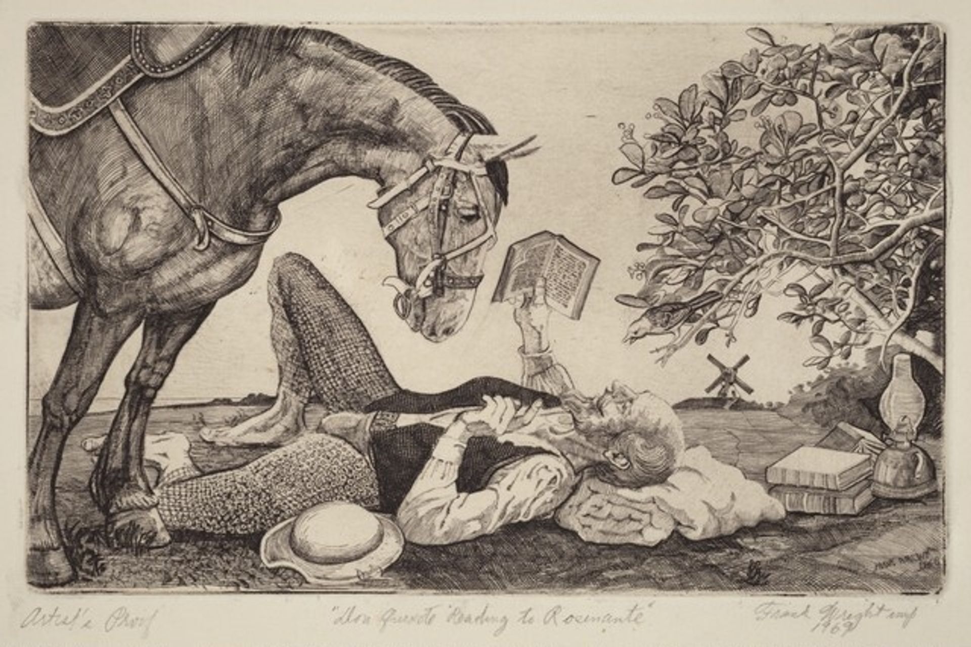 Don Quixote Reading to Rosemante by Frank Wright